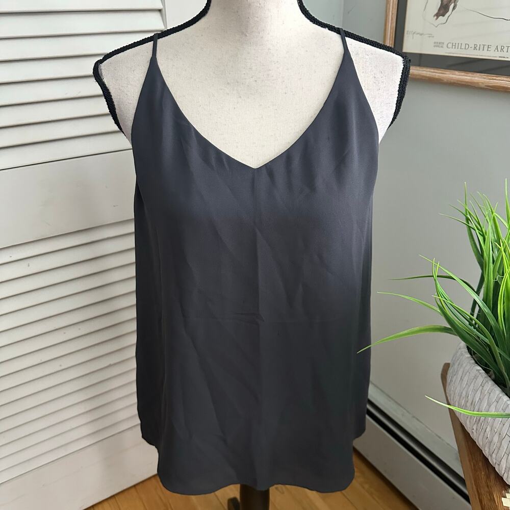 Loft Outlet Top Womens Medium Gray Strappy Tank Deep V-Neck Minimalist Chic